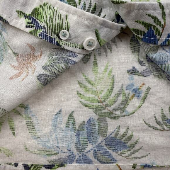 Paradise Collection Linen Cotton Shirt Mens Medium White Tropical Palm Button Up - Picture 6 of 9